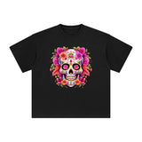 Pink Sugar Skull Flower Graphic Tee-INNBLAC Fashion Apparel