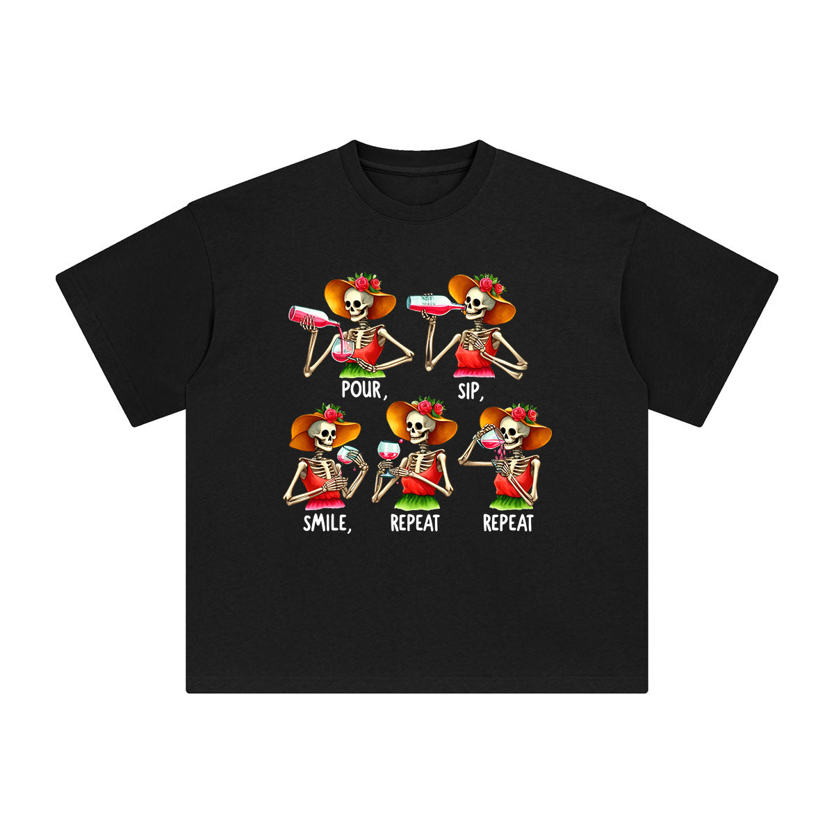 Skull Wine Tasting Graphic Tee-INNBLAC Fashion Apparel