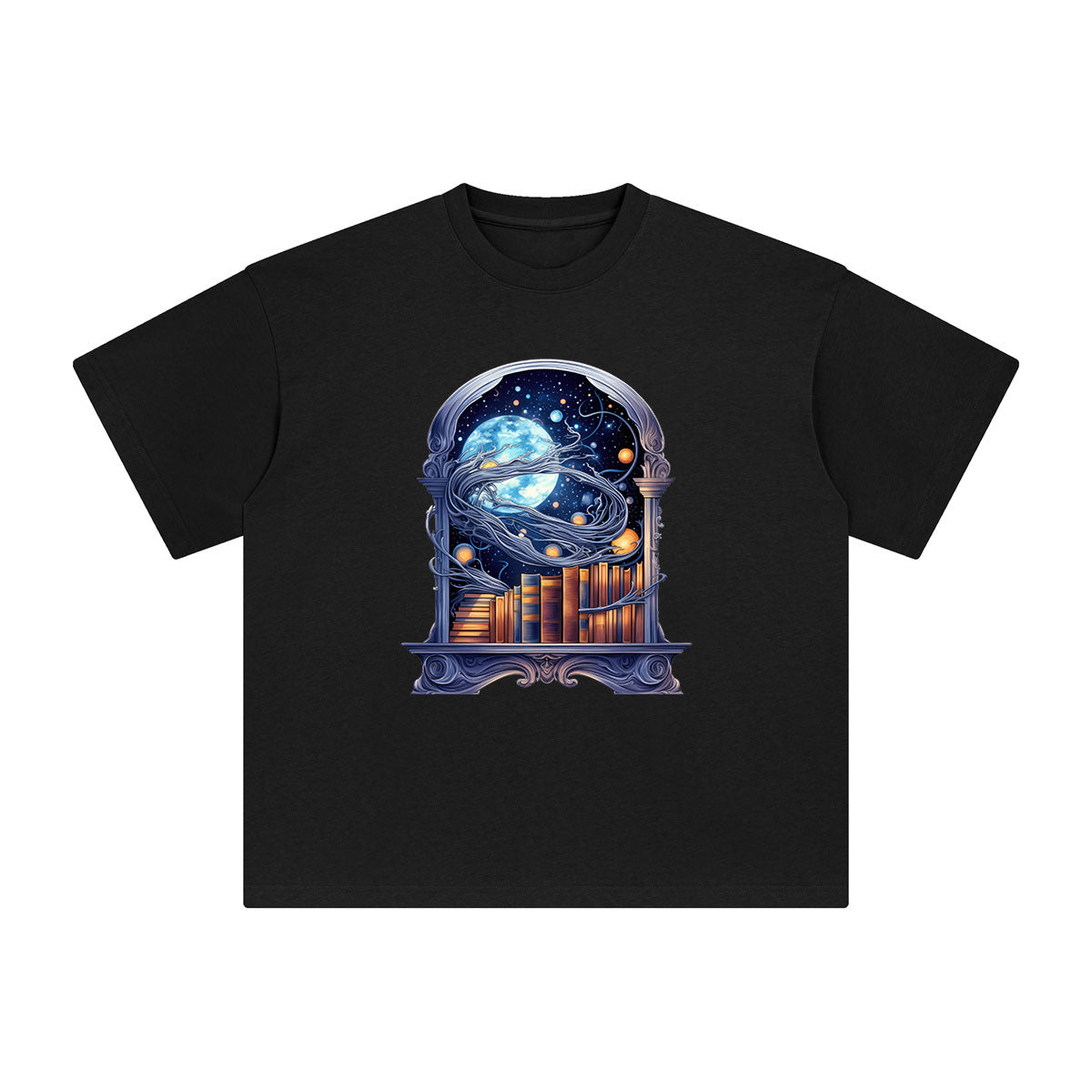 Books & Galaxy Graphic Tee-INNBLAC Fashion Apparel