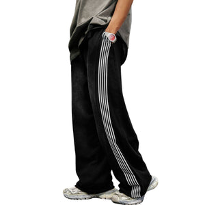 Side-Stripe Baggy Washed Track Pants-INNBLAC Fashion Apparel