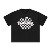 Teacher Checkered Apple Graphic Tee-INNBLAC Fashion Apparel