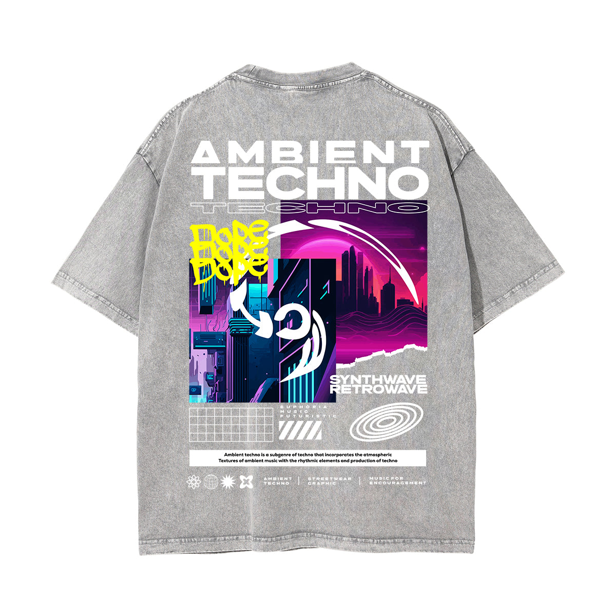 Ambient Techno Streetwear Graphic Washed Tee-INNBLAC Fashion Apparel