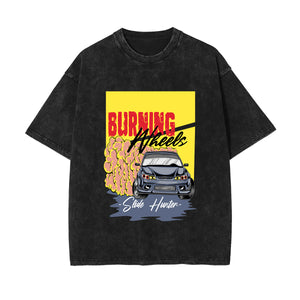 Burning Wheels Drift Car Graphic Tee-INNBLAC Fashion Apparel