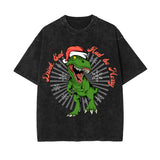 Christmas Dinosaur Stone Wash Graphic Tee-INNBLAC Fashion Apparel