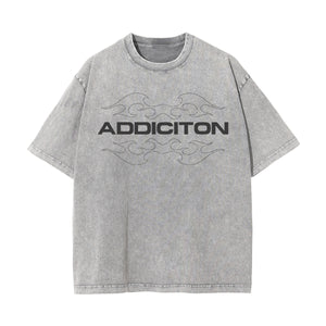 Addicition Stone Wash Graphic Tee-INNBLAC Fashion Apparel