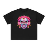 Pink Sugar Skull Flower Graphic Tee-INNBLAC Fashion Apparel