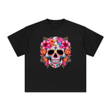 Pink Sugar Skull Flower Graphic Tee-INNBLAC Fashion Apparel