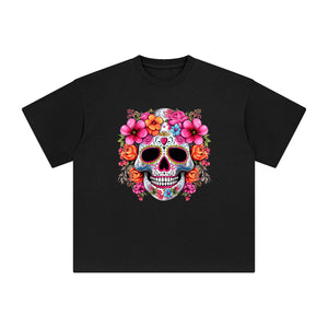 Pink Sugar Skull Flower Graphic Tee-INNBLAC Fashion Apparel