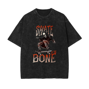 Skeleton Skate Stone Wash Graphic Tee-INNBLAC Fashion Apparel