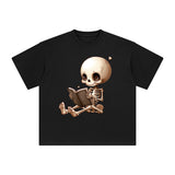 Cute Skeleton Reading Graphic Tee-INNBLAC Fashion Apparel