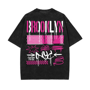 Brooklyn Graffiti Stone Wash Graphic Tee-INNBLAC Fashion Apparel