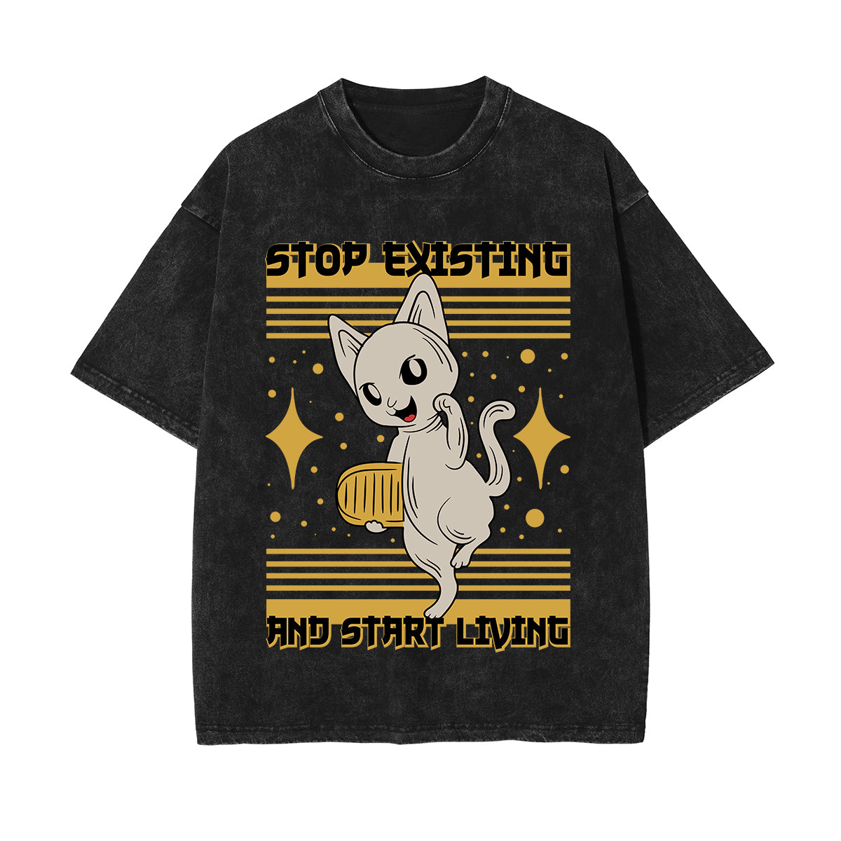 Stop Existing Graphic Washed Tee-INNBLAC Fashion Apparel