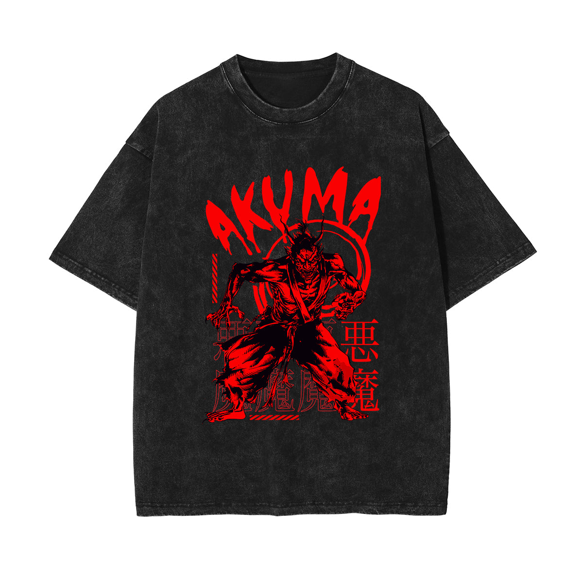 Akuma Japanese Stone Wash Graphic Tee-INNBLAC Fashion Apparel