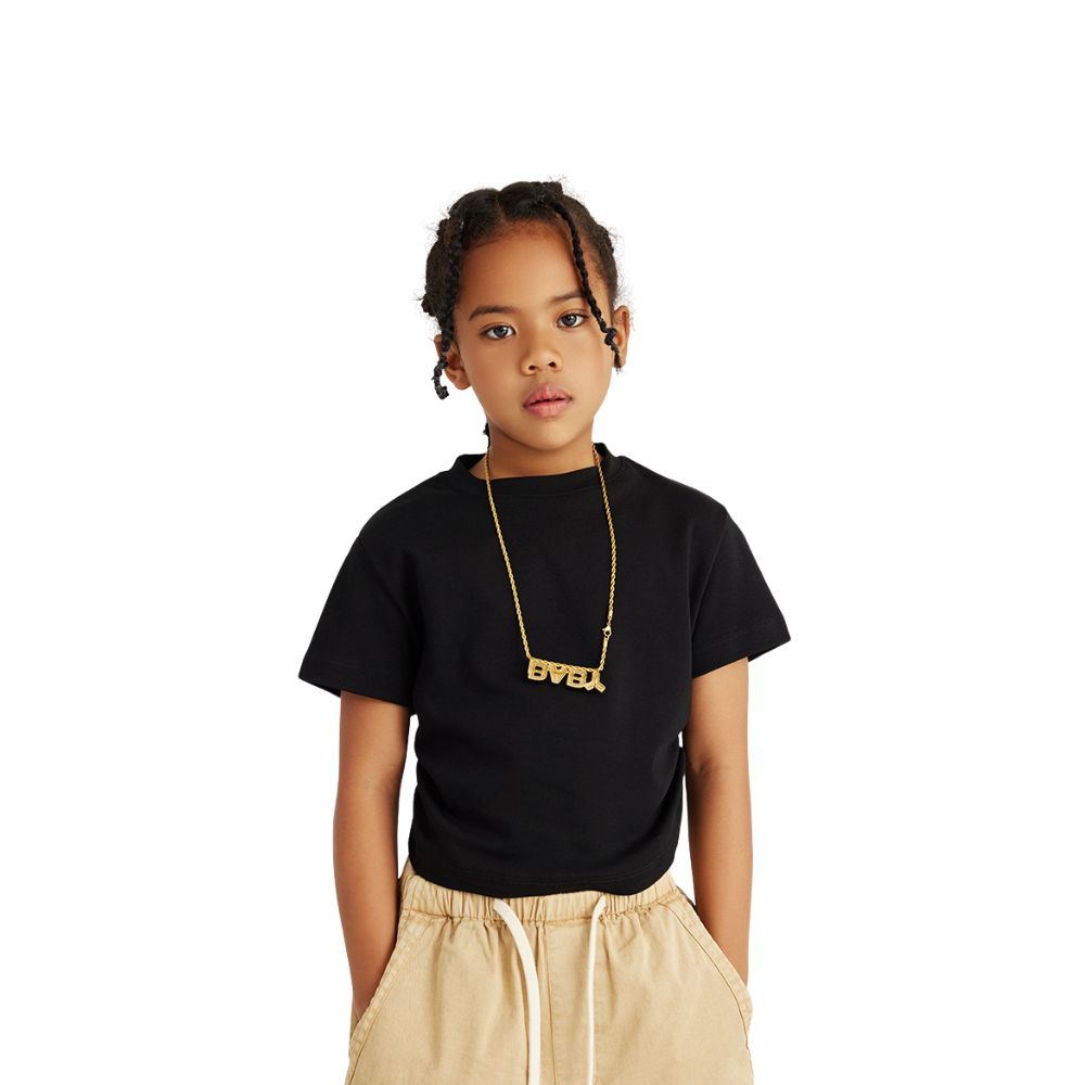 Girl's Solid Color Pleated Waist Tee-INNBLAC Fashion Apparel