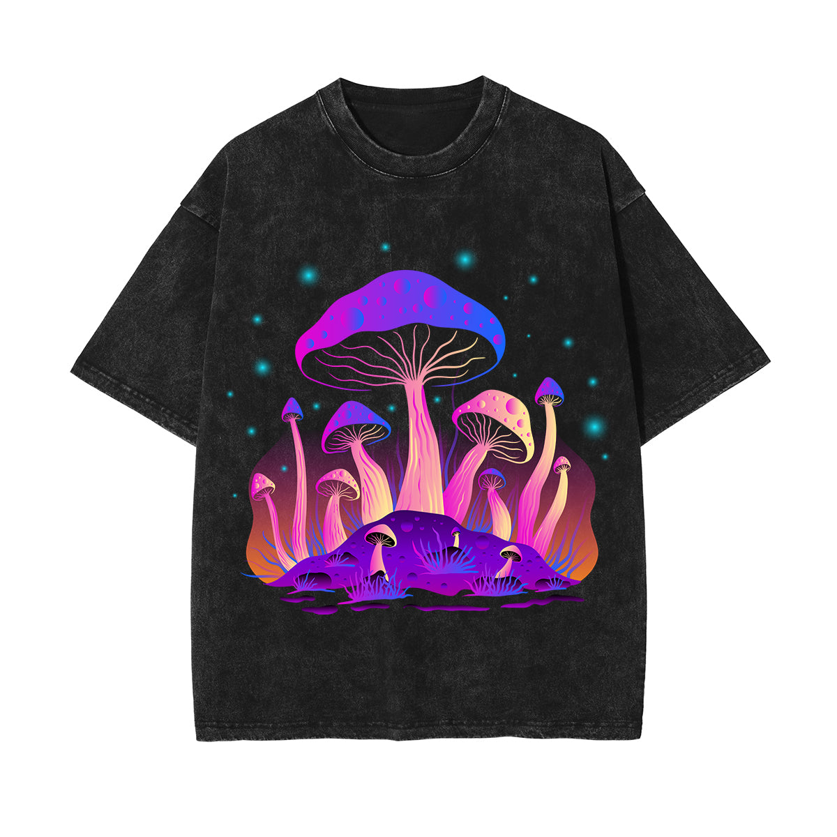 Neon Mushroom Stone Wash Graphic Tee-INNBLAC Fashion Apparel