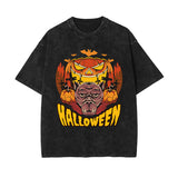 Halloween Pumpkin Graphic Washed Tee-INNBLAC Fashion Apparel