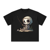 Cute Skeleton Fishing Graphic Tee-INNBLAC Fashion Apparel