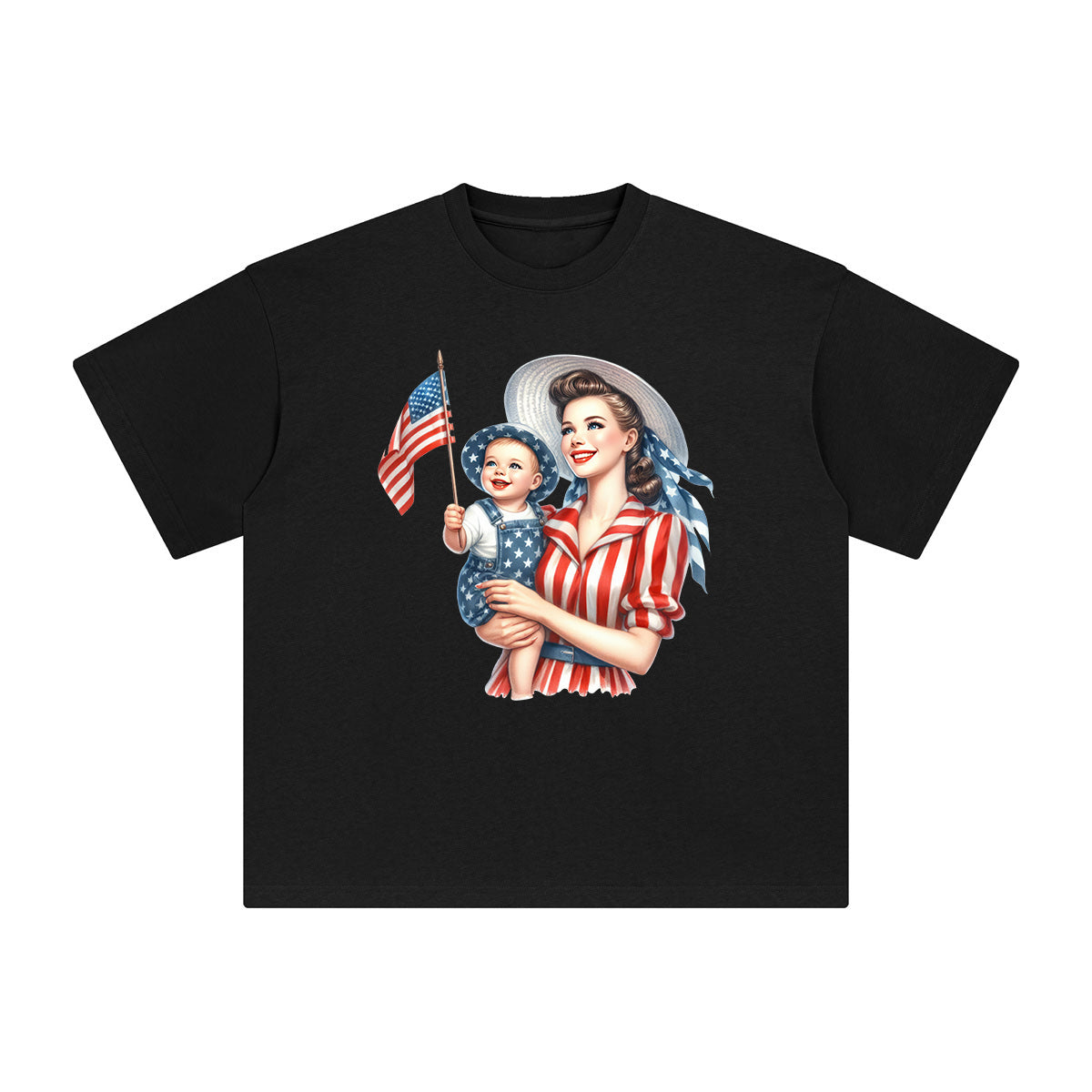 American Mom & Baby Boy Graphic Tee-INNBLAC Fashion Apparel