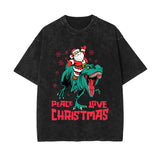 Christmas Dinosaur Stone Wash Graphic Tee-INNBLAC Fashion Apparel