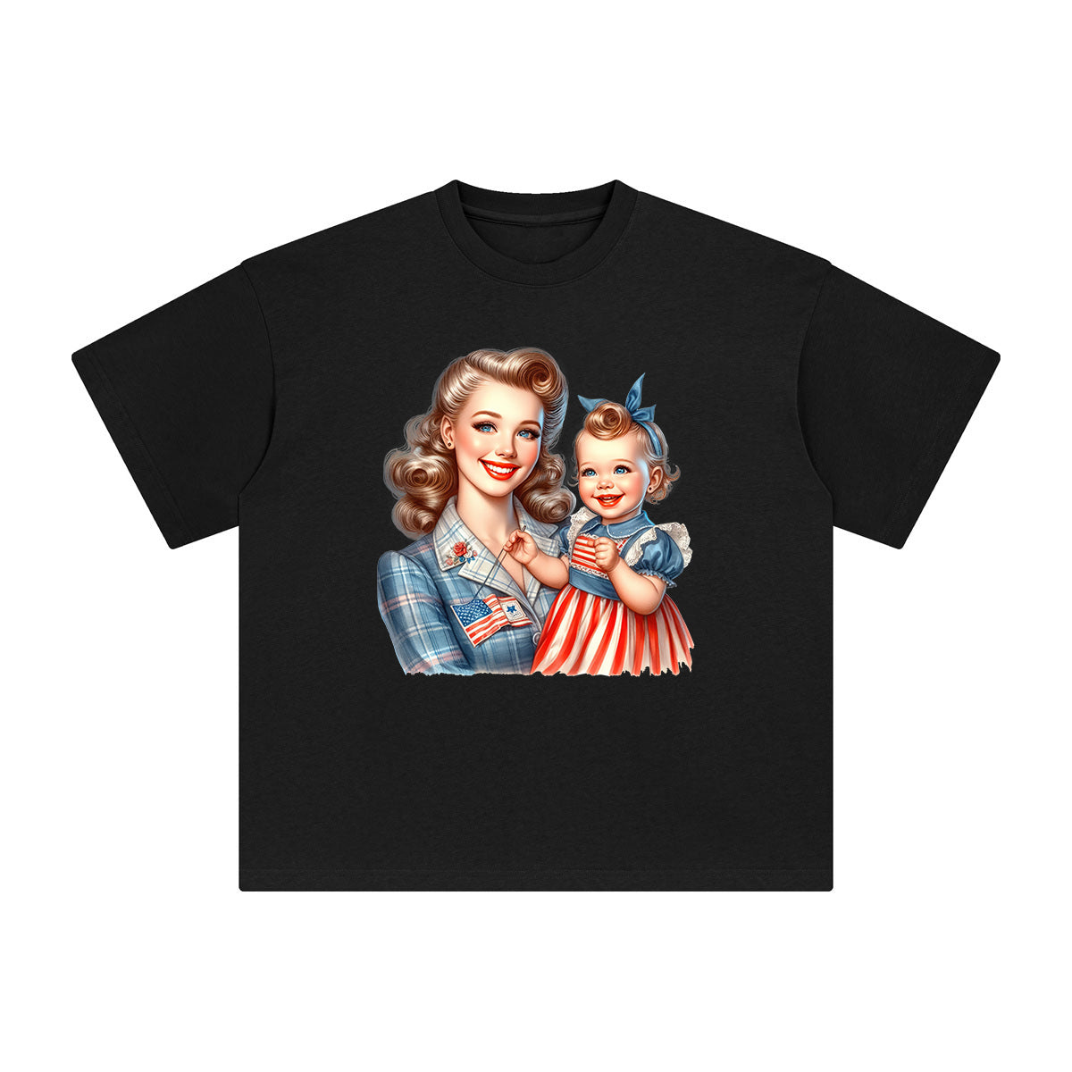 American Mom & Baby Girl Graphic Tee-INNBLAC Fashion Apparel