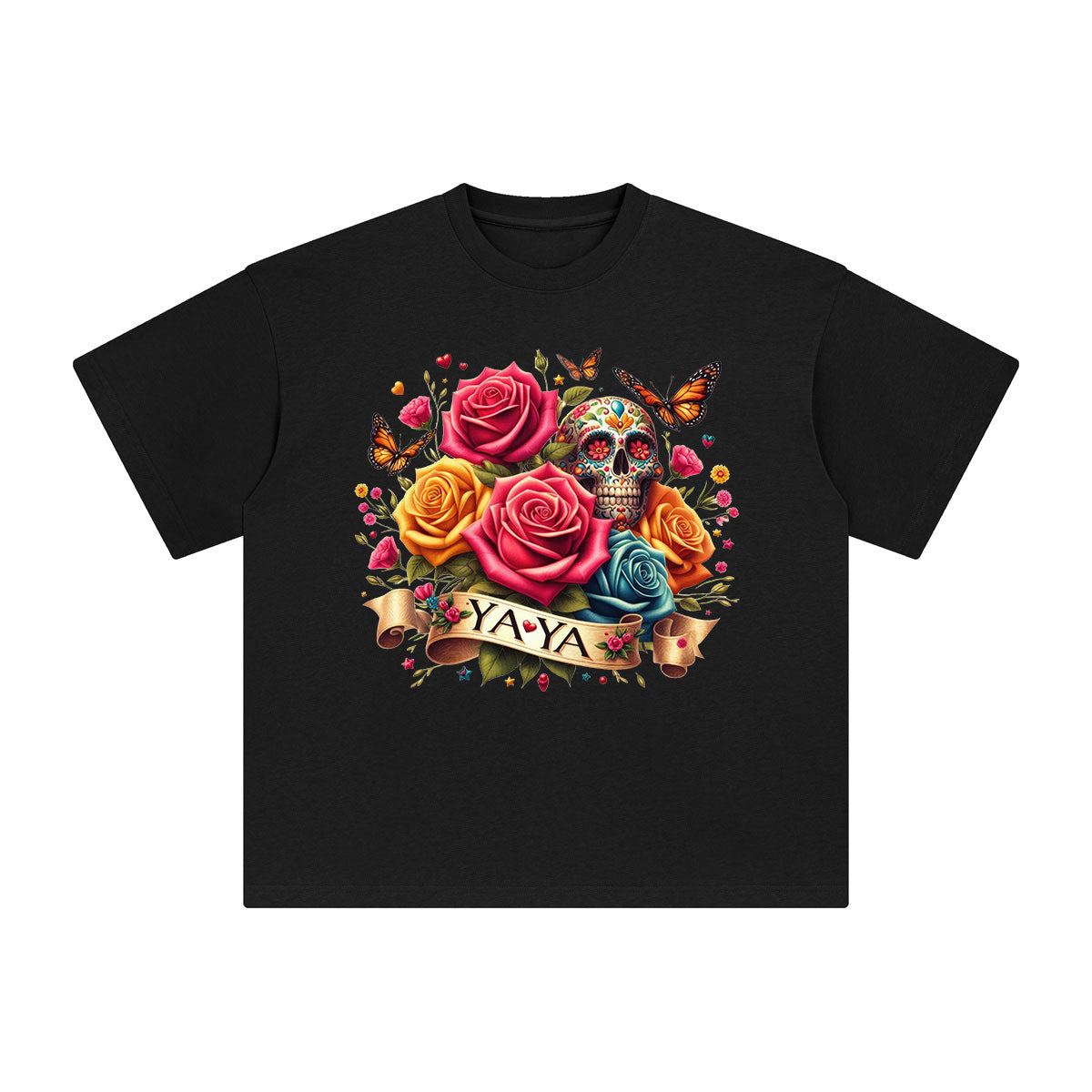 YAYA Flowers & Skull Graphic Tee-INNBLAC Fashion Apparel