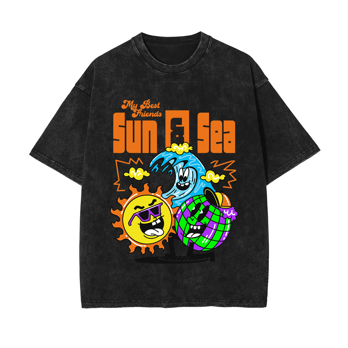 Sun Sea Graffiti Cartoon Graphic Tee-INNBLAC Fashion Apparel