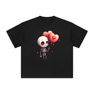 Cute Skeleton & Heart-shaped Balloons Graphic Tee-INNBLAC Fashion Apparel