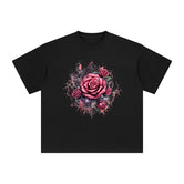 Gothic Spiderweb & Red Roses Graphic Tee-INNBLAC Fashion Apparel