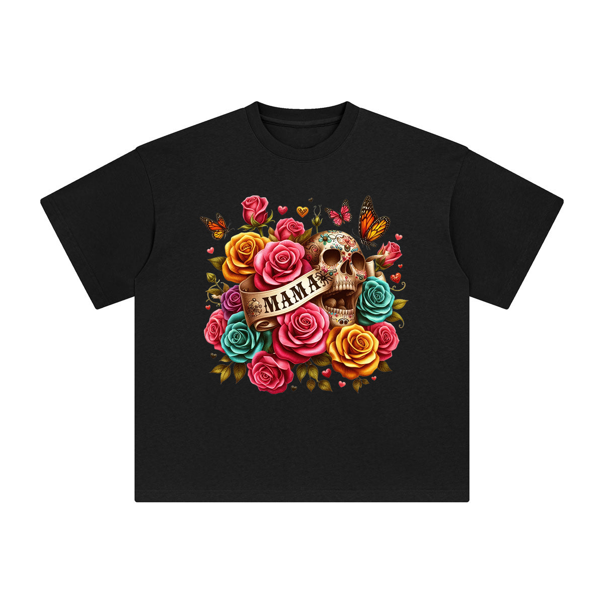 MAMA Flowers & Skull Graphic Tee-INNBLAC Fashion Apparel