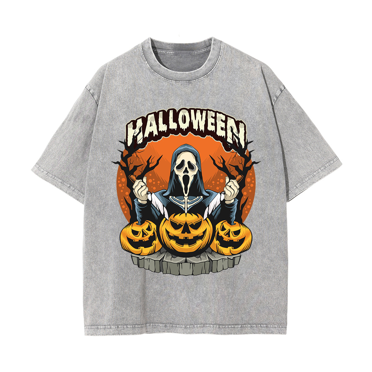 Pumpkin & Ghost Graphic Washed Tee-INNBLAC Fashion Apparel