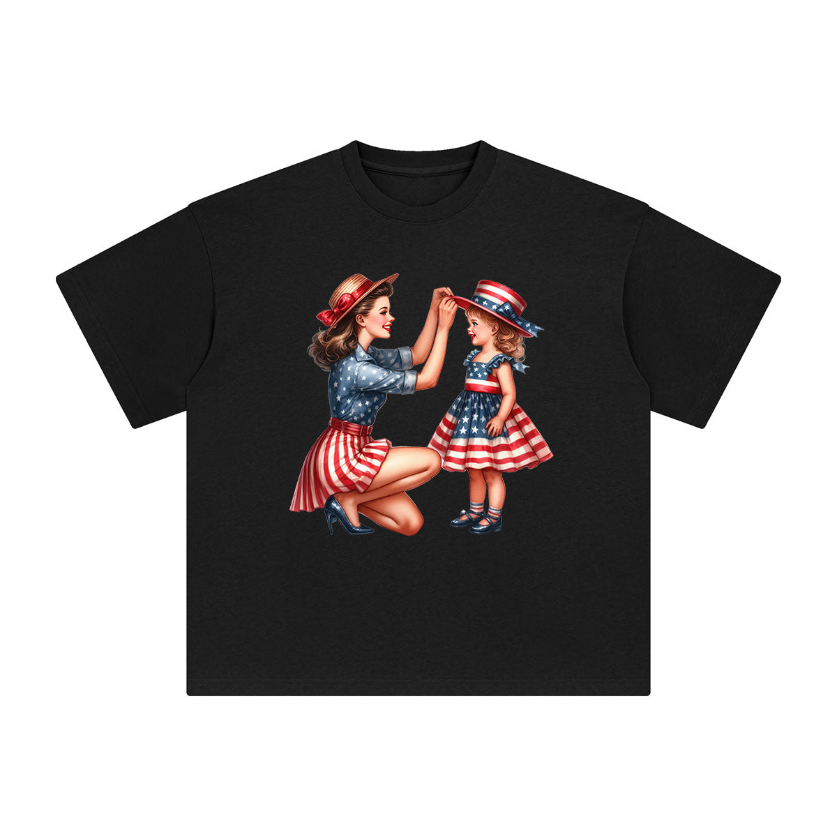 American Mom & Baby Girl Graphic Tee-INNBLAC Fashion Apparel