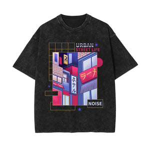 Urban Japanese City Graphic Washed Tee-INNBLAC Fashion Apparel