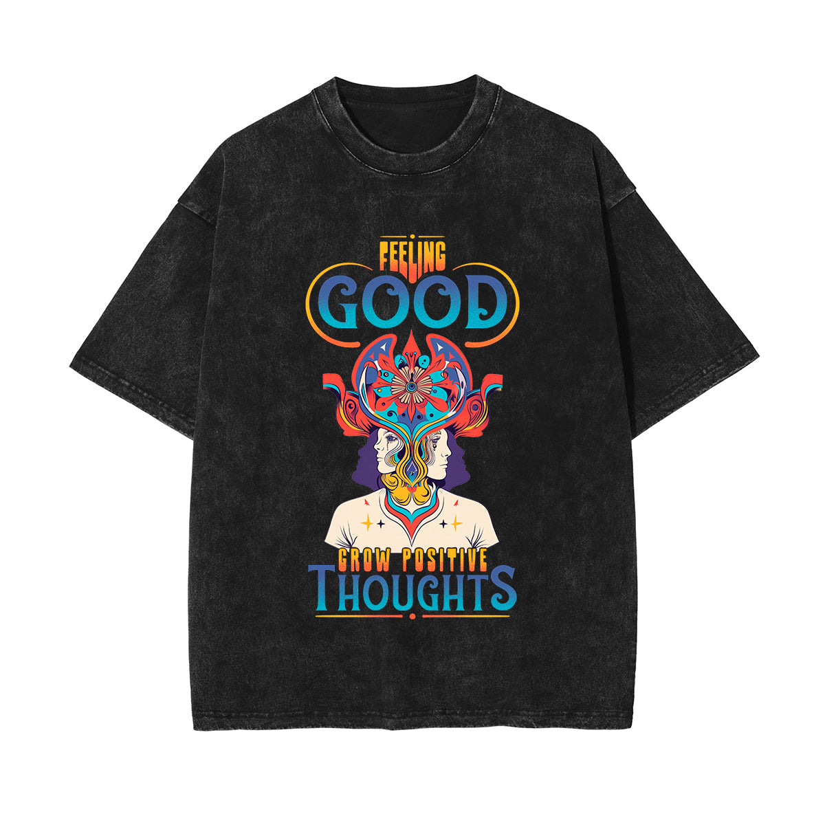 Feeling Good Grow Positive Thoughts Washed Tee-INNBLAC Fashion Apparel