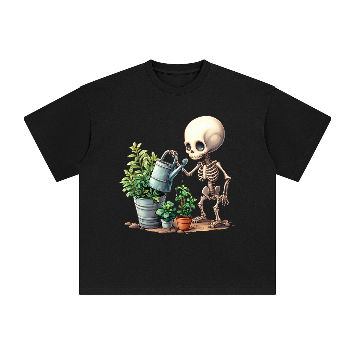 Cute skeleton Watering Flowers Graphic Tee-INNBLAC Fashion Apparel