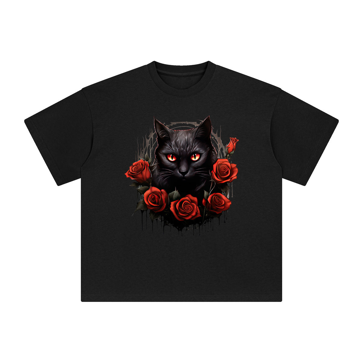 Black Cat & Rose Graphic Tee-INNBLAC Fashion Apparel