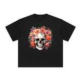 Halloween Skull Flowers Graphic Tee-INNBLAC Fashion Apparel