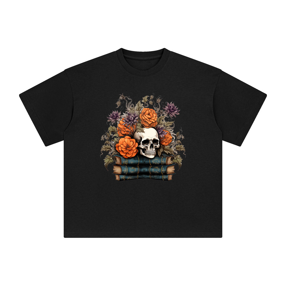 Halloween Book & Skull Graphic Tee-INNBLAC Fashion Apparel