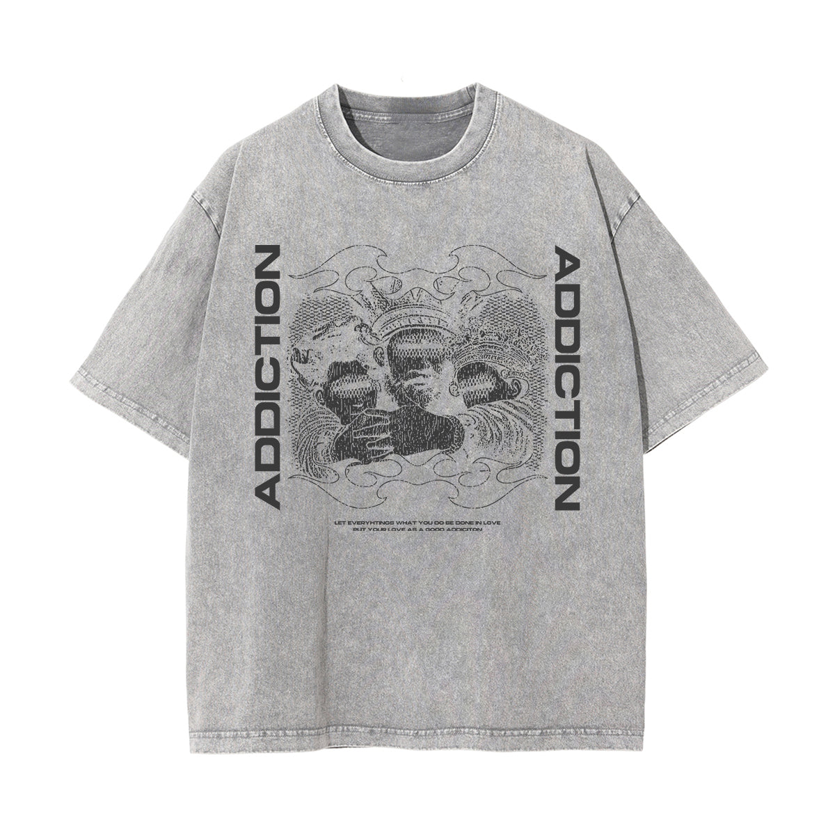 Addicition Stone Wash Graphic Tee-INNBLAC Fashion Apparel