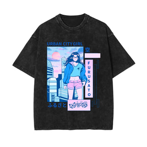 Urban City Girl Graphic Washed Tee-INNBLAC Fashion Apparel