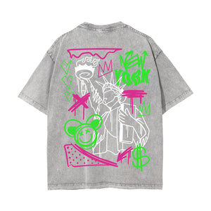 New York Graffiti Urban Graphic Washed Tee-INNBLAC Fashion Apparel