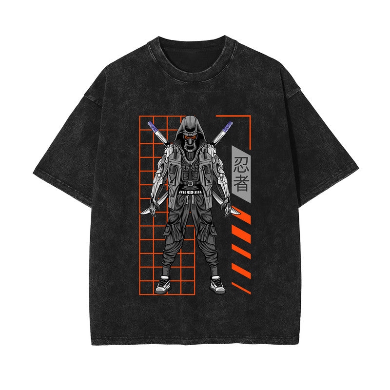 Urban Ninja Stone Wash Graphic Tee-INNBLAC Fashion Apparel