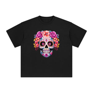 Pink Sugar Skull Flower Graphic Tee-INNBLAC Fashion Apparel