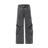 Wide Leg Denim Cargo Pants-INNBLAC Fashion Apparel