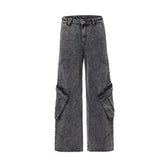 Wide Leg Denim Cargo Pants-INNBLAC Fashion Apparel