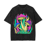 Neon Mushroom Stone Wash Graphic Tee-INNBLAC Fashion Apparel