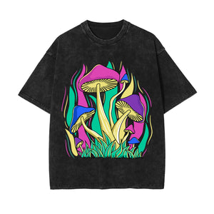 Neon Mushroom Stone Wash Graphic Tee-INNBLAC Fashion Apparel