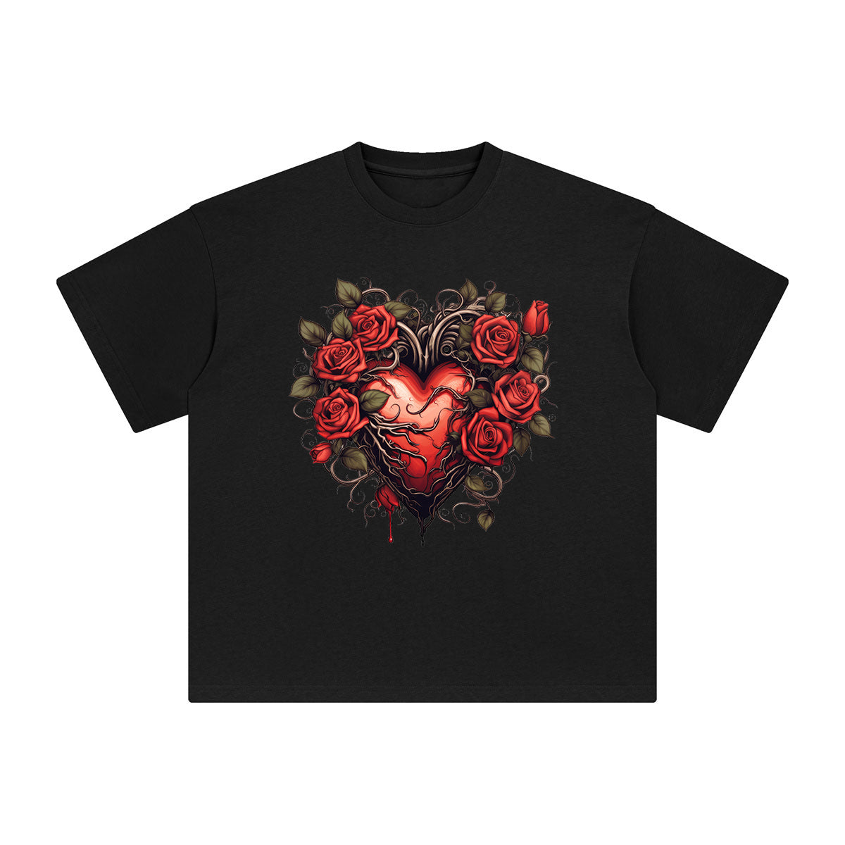 Heart With Rose Graphic Tee-INNBLAC Fashion Apparel