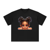 Peeking Boo Girl Graphic Tee-INNBLAC Fashion Apparel