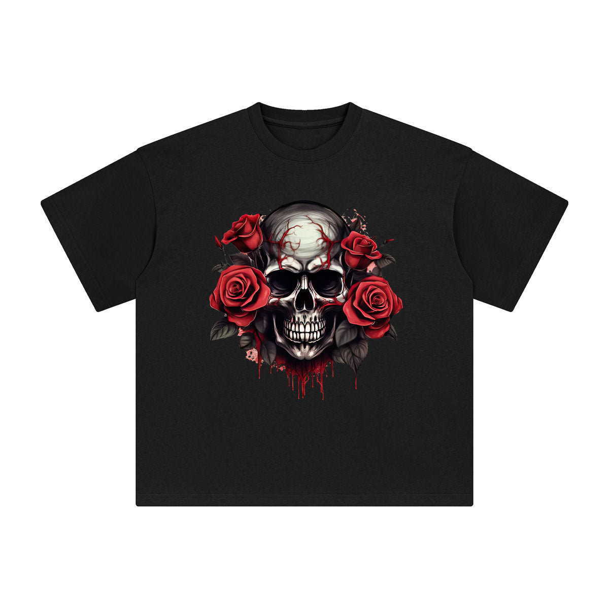 Skull With Roses Graphic Tee-INNBLAC Fashion Apparel