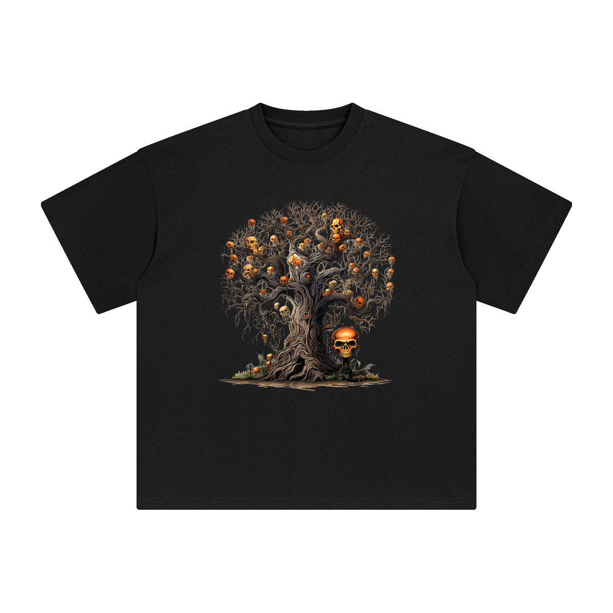 Halloween Skull Tree Graphic Tee-INNBLAC Fashion Apparel